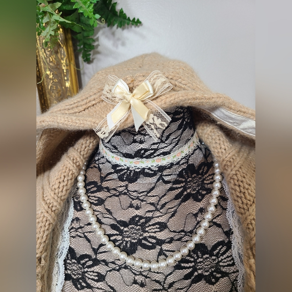 ♡ Y2K ♡ Hollister Tan Wool & Rabbit Hair Zip Down Hooded Babydoll Sweater 2000s - Picture 10 of 13